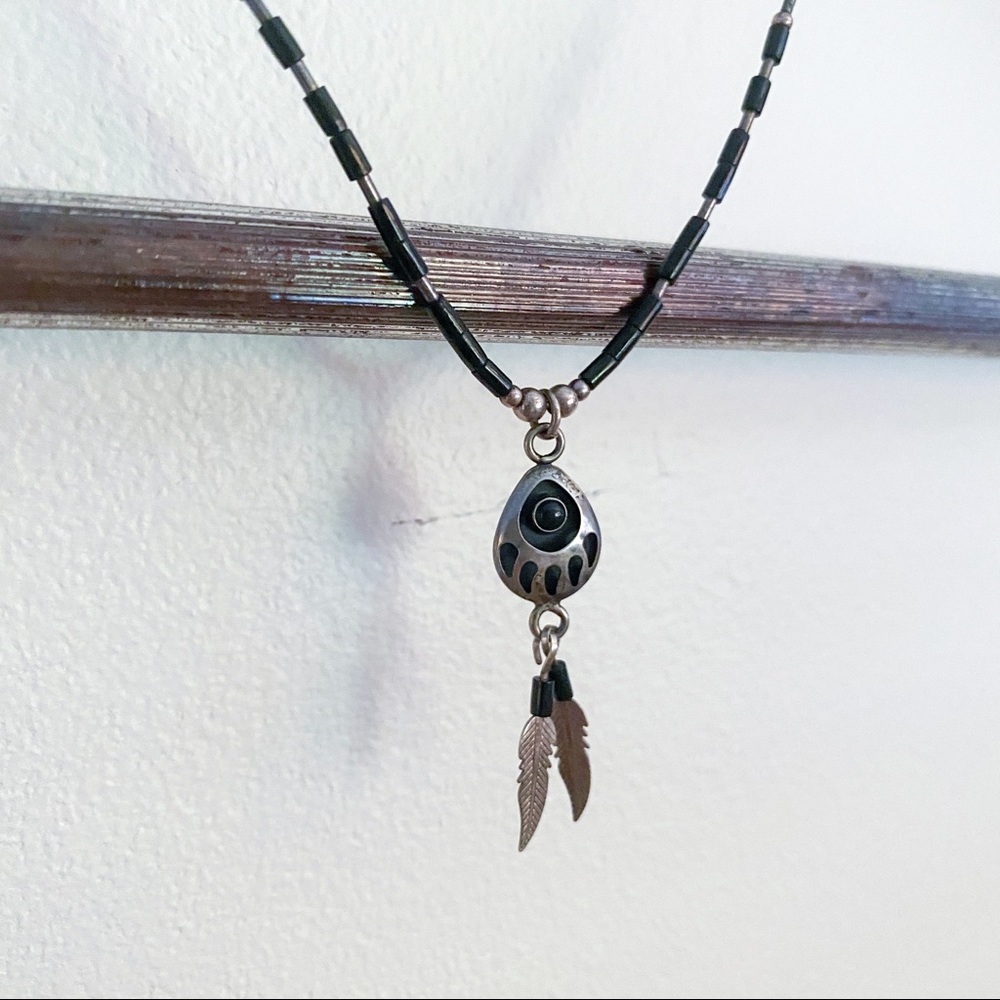 NWOT Black & Silver Dreamcatcher Feather Necklace